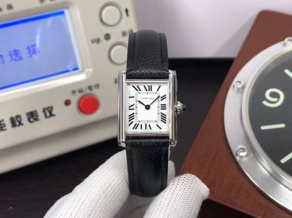 Cartier Tank Must WSTA0042 Small Size Swiss Quartz Movement White Dial Black Leather Strap