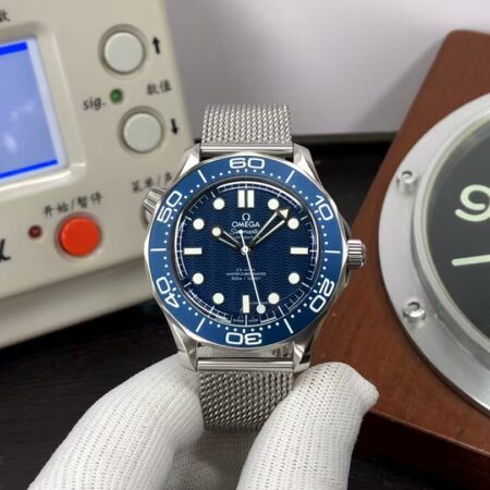 Omega Seamaster 300m James Bond 60th Anniversary Blue Dial Clone 8806 Movement Steel Mesh Bracelet