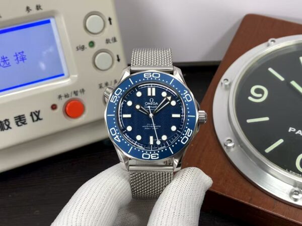 Omega Seamaster 300m James Bond 60th Anniversary Blue Dial Clone 8806 Movement Steel Mesh Bracelet