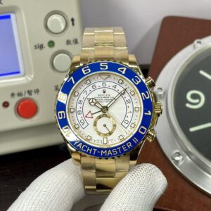 Replica Rolex YachtMaster 116685 Regatta Blue Ceramic Bezel Yellow Gold Case Valjoux 7750 Movement