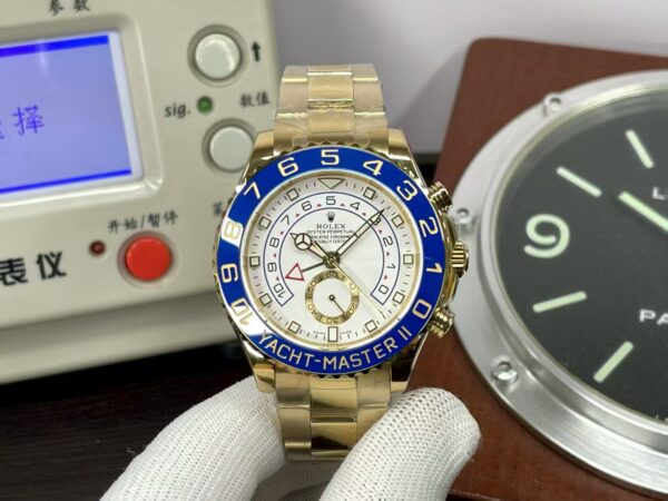 Replica Rolex YachtMaster 116685 Regatta Blue Ceramic Bezel Yellow Gold Case Valjoux 7750 Movement