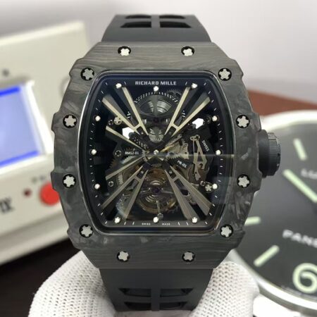 Richard Mille RM012-01 Black Carbon Case Handwinding Tourbillon Movement Black Rubber Strap