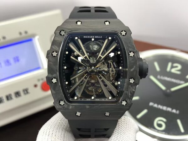 Richard Mille RM012-01 Black Carbon Case Handwinding Tourbillon Movement Black Rubber Strap