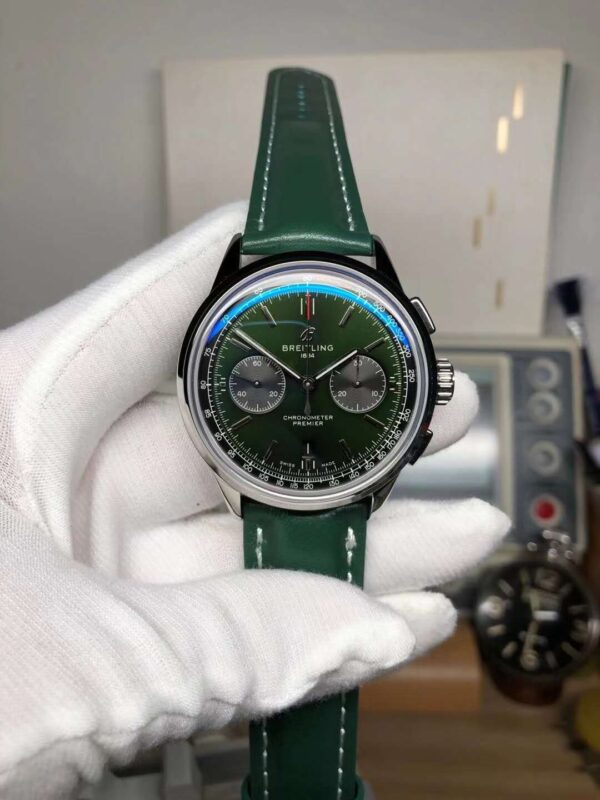 Breitling Premier Green Dial Green Leather Strap Asian Valjoux 7750 Movement