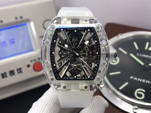 Richard Mille RM012-01 Transparent Case Handwinding Tourbillon Movement Transparent Rubber Strap