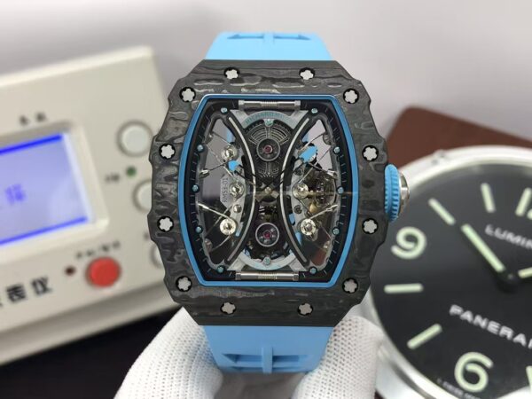 Richard Mille RM53-01 Pablo Mac Donough Tourbillon Movement Black Carbon Case Blue Rubber Strap