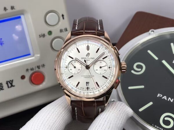 Breitling Premier B01 42mm RB0118371G1P2 Rose Gold Case White Dial Brown Leather Strap