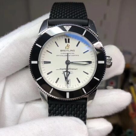 Breitling Superocean Heritage 42mm Black Ceramic Bezel White Dial Black Rubber Strap