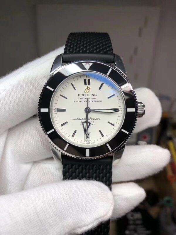 Breitling Superocean Heritage 42mm Black Ceramic Bezel White Dial Black Rubber Strap