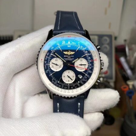 Breitling Navitimer Chrono 43mm Blue Dial Blue Leather Strap Asian 7750 Movement