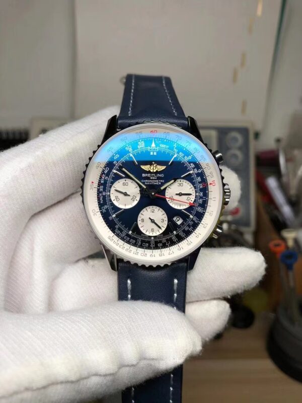 Breitling Navitimer Chrono 43mm Blue Dial Blue Leather Strap Asian 7750 Movement