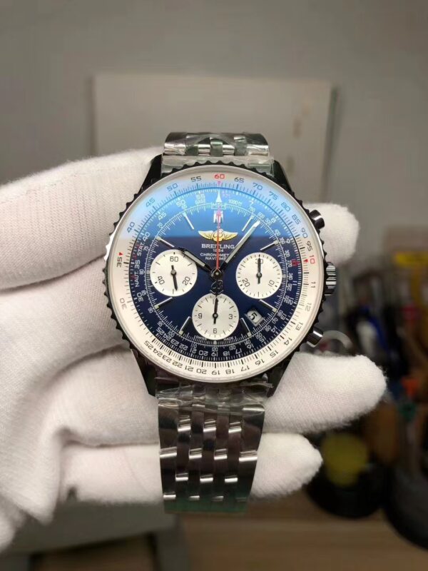Breitling Navitimer Chrono 43mm Blue Dial Stainless Steel Bracelet Asian 7750 Movement